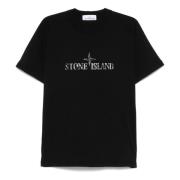 Svart Crew Neck T-skjorte med Front Print