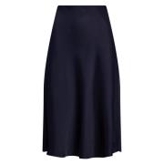 Marineblå Lauren By Ralph Lauren Navy Satin Charmeuse Midi Skirt Skjør...