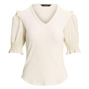 Creme Lauren By Ralph Lauren Cream Rib Knit Puff Top Topp