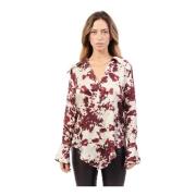 Dame V-hals bluse i print