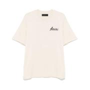 Beige Bomull Logo Print T-skjorte