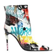 Graffiti Print Skinn Mid Calf Støvler