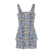 Tweed Bustier Stil Blå-Grå Kjole