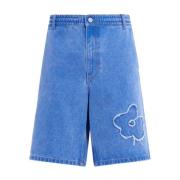 Denim shorts med blomstermotiv