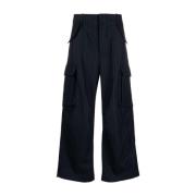 Marineblå Cashmere Stripete Wide Leg Bukser