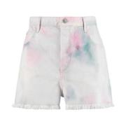 Tie Dye Denim Shorts Med Frynsekant