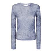 Mesh Langarmet Crew Neck Bluse