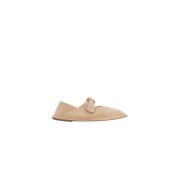 Beige Semsket Ballerina Flats med Sløyfe