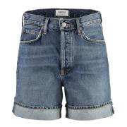 Denim Shorts med Metallknapper