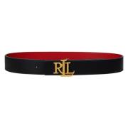 Sort Lauren By Ralph Lauren Sort/Rødt Logo Reversible Embossed Belt Be...