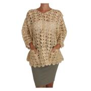 Beige Heklet Strikket Raffia Cardigan