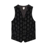 Svart Fløyel Brodert Vest