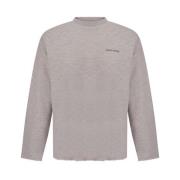 Ribbet Crew Neck Sweatshirt med Rå Kant