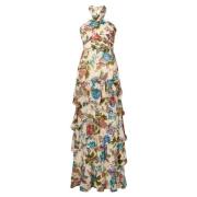 Botaniske Blomster Halterneck Chiffon Maxi Kjole