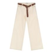 Ecru Denim Wide Leg Jeans