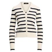 Striper Lauren By Ralph Lauren Stripet Cotton Blend Cardigan Cardigan