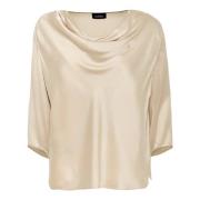 Champagne Beige Silkebluse med draperinger