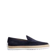 Blå Semsket Slip-on Sandaler med Raffia Vev