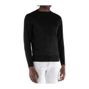 Sort Crewneck Genser med Ribbed Detaljer