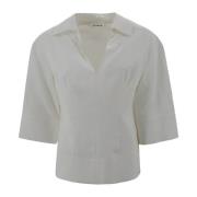 V-hals linblanding bluse med splitt