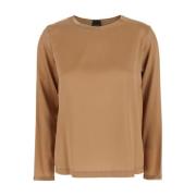 Beige Silkebluse med Lange Ermer