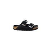 Svart Buckle Slider Sandal for Kvinner