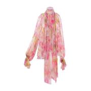 Rose Print Georgette Skjorte med Cut-Out Ermer