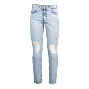 Blå Denim Jeans Slim Taper Vasket