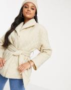 NA-KD quilted short jacket with belt in beige-White