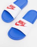 Nike Benassi JDI slides in white/blue