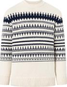 Knowledge Cotton Apparel Men's Knitted Pattern Crew Neck  Beige Stripe