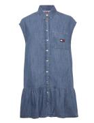 Tjw Ss Badge Chambray Dress Kort Kjole Blue Tommy Jeans