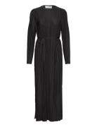 Slfellie Ls Plisse Maxi Dress Maxikjole Festkjole Black Selected Femme