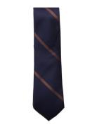 Navy Brown League Silk Tie Slips Navy AN IVY