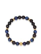 Men's Wristband With Blue Tiger Eye, Black Agate, Lava St Armbånd Smyk...