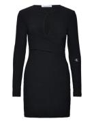 Front Split Wrap Ls Dress Kort Kjole Black Calvin Klein Jeans