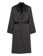 Robe Long Satin Fleece Morgenkåpe Black Hunkemöller