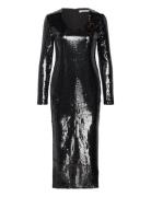 Alina U-N Sequins Dress 14904 Knelang Kjole Black Samsøe Samsøe