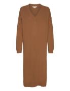 Lise V-Dress Knelang Kjole Brown Basic Apparel