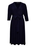 Surplice Jersey Dress Knelang Kjole Navy Lauren Women