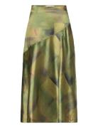 Laura Satin Skirt Knelangt Skjørt Green Hosbjerg