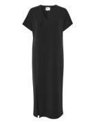 Ellemw V-Neck Long Dress Knelang Kjole Black My Essential Wardrobe