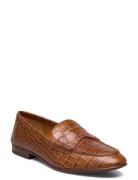 Croc-Embossed Leather Penny Loafer Mokasiner Lave Sko Brown Polo Ralph...