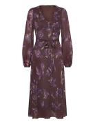 Floral Belted Crinkle Georgette Dress Knelang Kjole Brown Lauren Ralph...