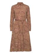 Belting-Print Tie-Front Crepe Shirtdress Knelang Kjole Brown Lauren Ra...