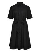 Cotton-Blend Shirtdress Knelang Kjole Black Lauren Women