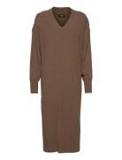 Onlnew Tessa L/S Midi V Dress Knt Noos Knelang Kjole Brown ONLY