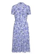 Floral Crepe Short-Sleeve Dress Kort Kjole Blue Polo Ralph Lauren