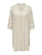 Cartokyo L/S Linen Blend Dress Wvn Knelang Kjole Cream ONLY Carmakoma