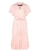 Belted Cotton-Blend Tiered Dress Knelang Kjole Pink Lauren Women